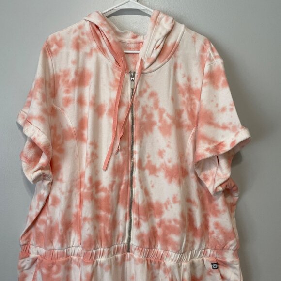 Livi Tie-Dye Hood Jumpsuit Zip Front Short Sleeve Pink/Peach & White Size 30/32 - Picture 3 of 7